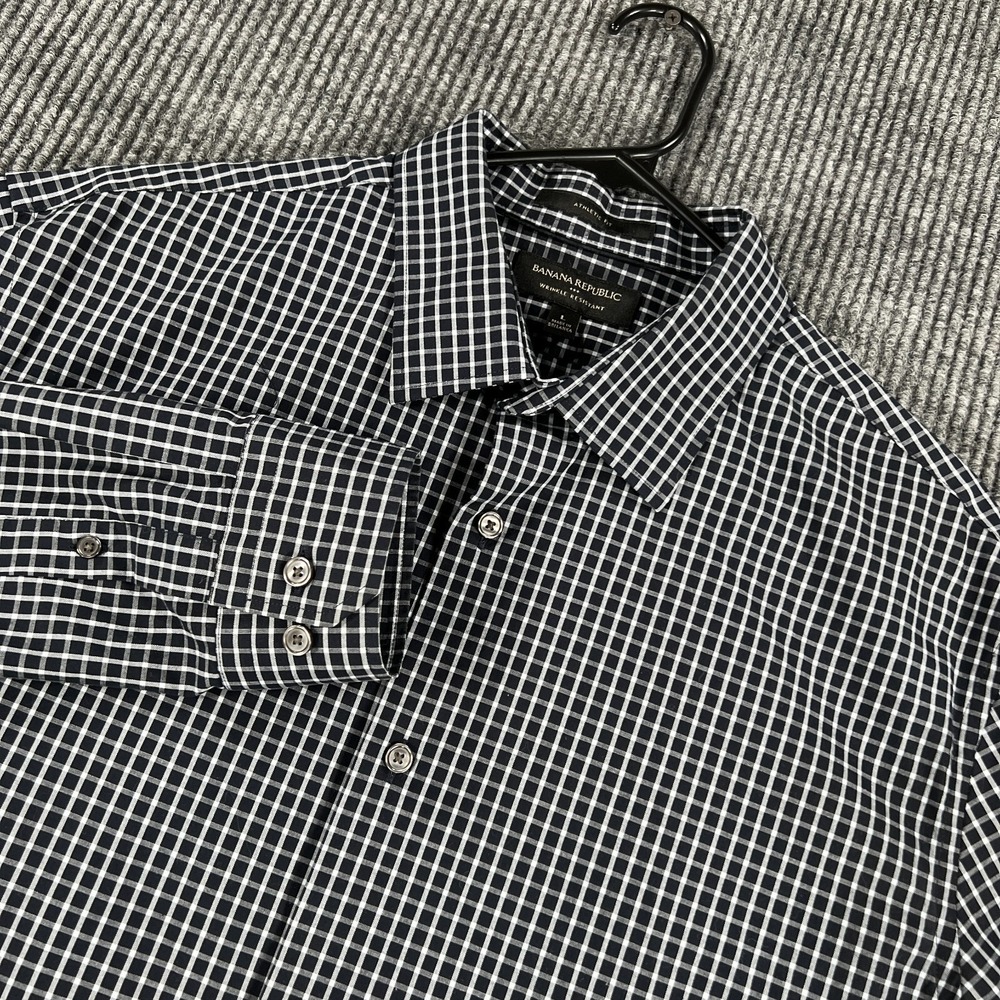 Banana Republic Shirt Mens Large Black Check Long Sleeve Button Up Athletic Fit